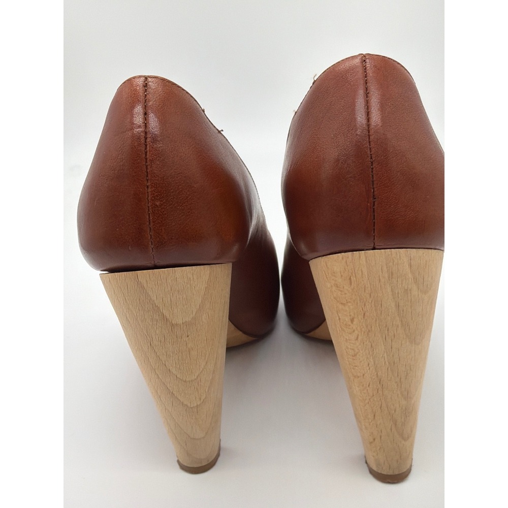 Loeffler Randall Brown Leather Wood Block Heel Platform Pumps Made in Italy 6 - Picture 2 of 7